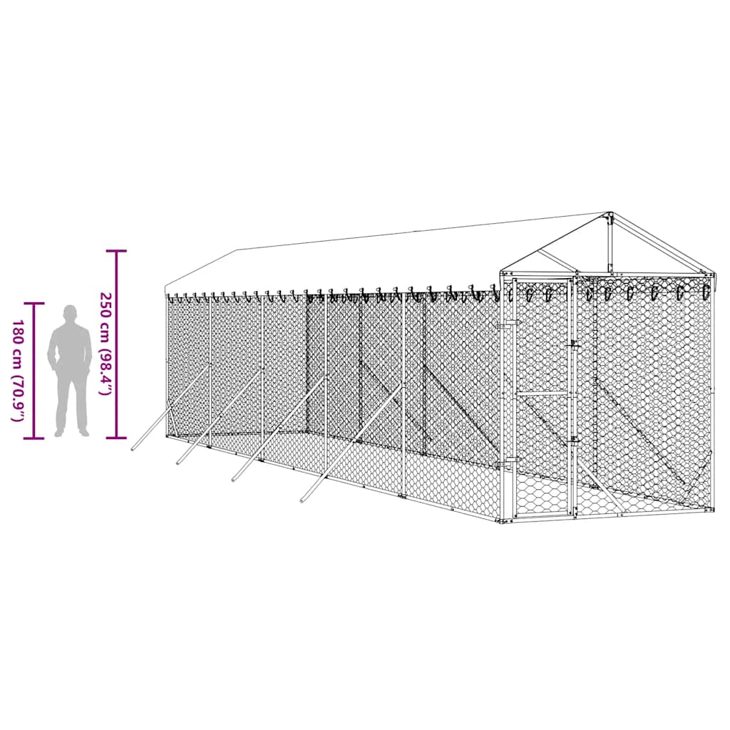 Outdoor Dog Kennel with Roof Silver 2x10x2,5 m Galvanised Steel