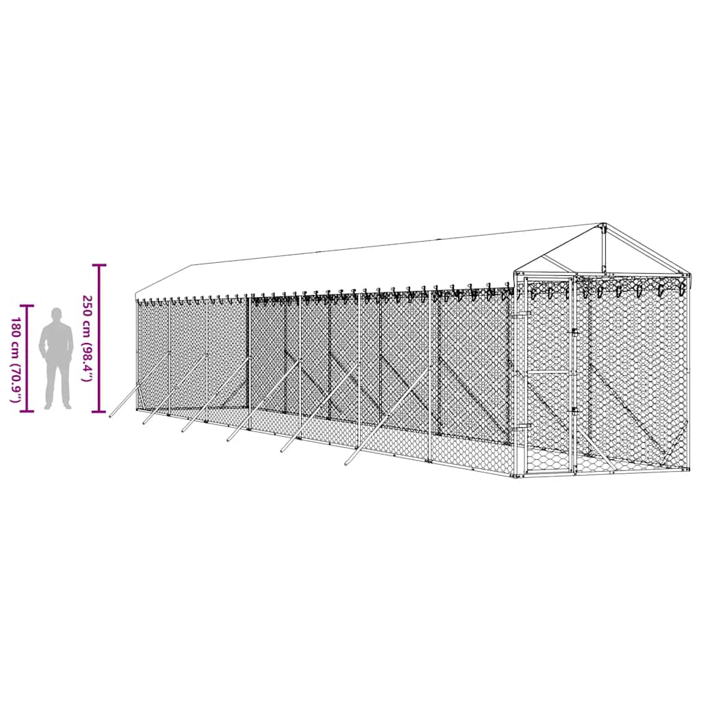 Outdoor Dog Kennel with Roof Silver 2x14x2,5 m Galvanised Steel