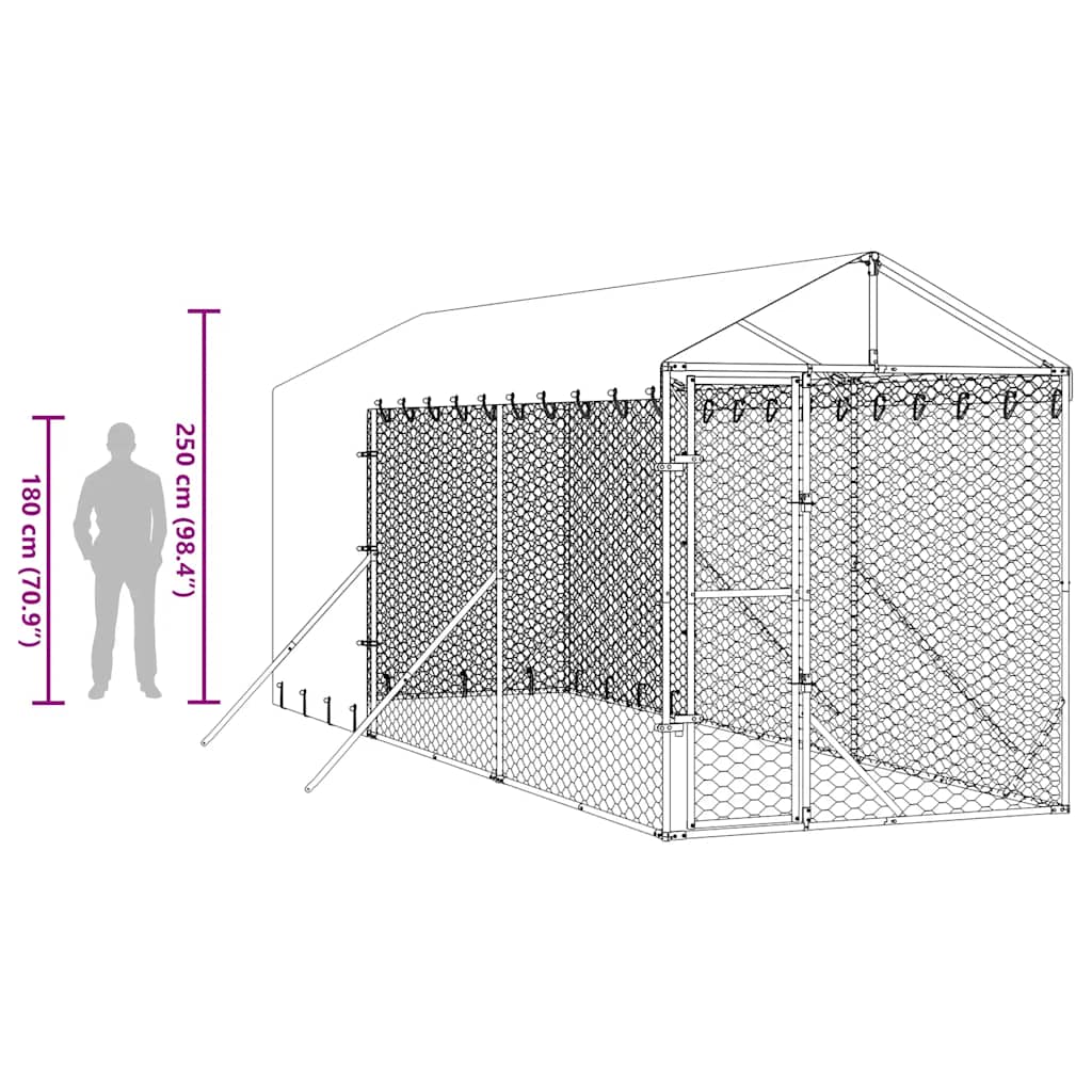 Outdoor Dog Kennel with Roof Silver 2x6x2,5 m Galvanised Steel