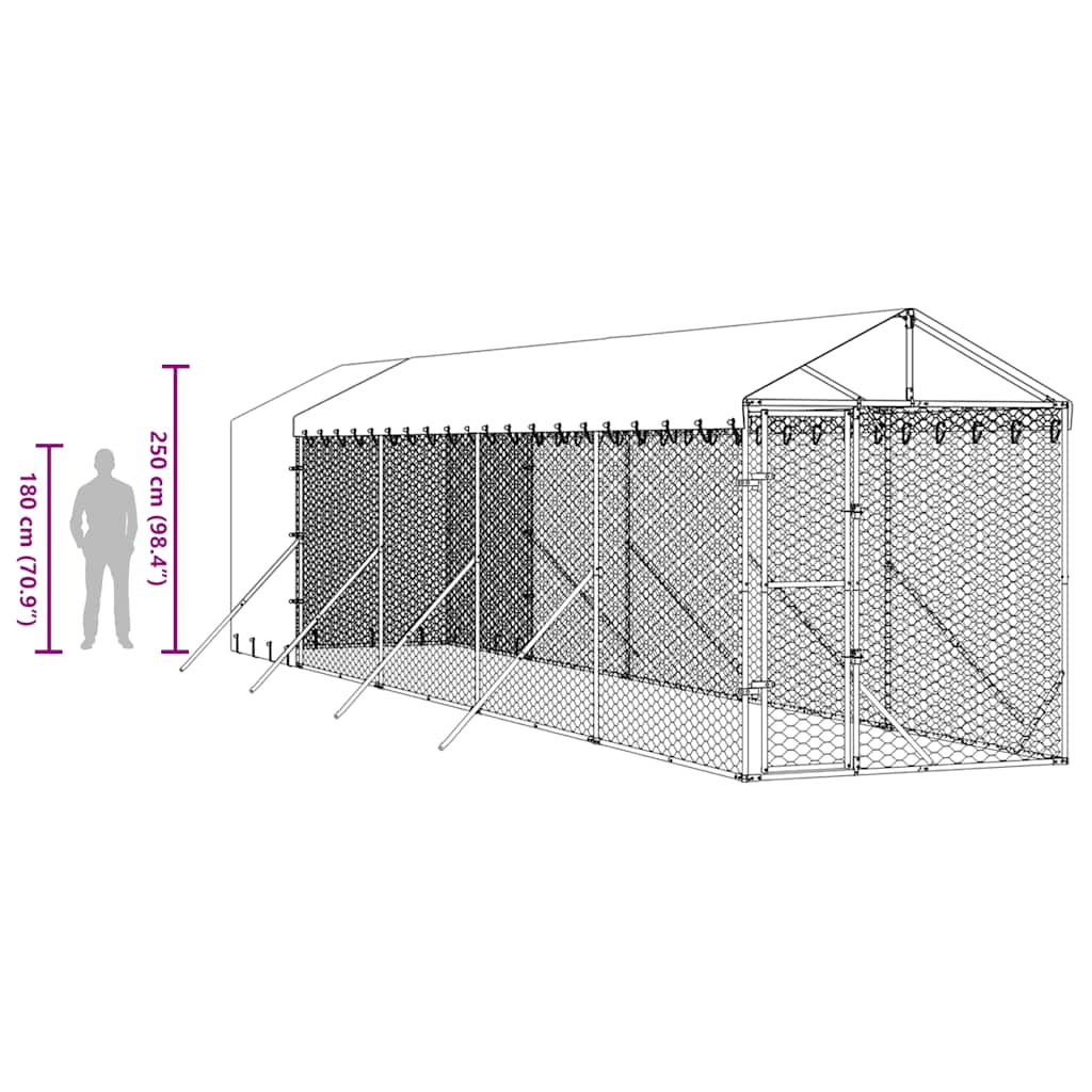 Outdoor Dog Kennel with Roof Silver 2x10x2,5 m Galvanised Steel