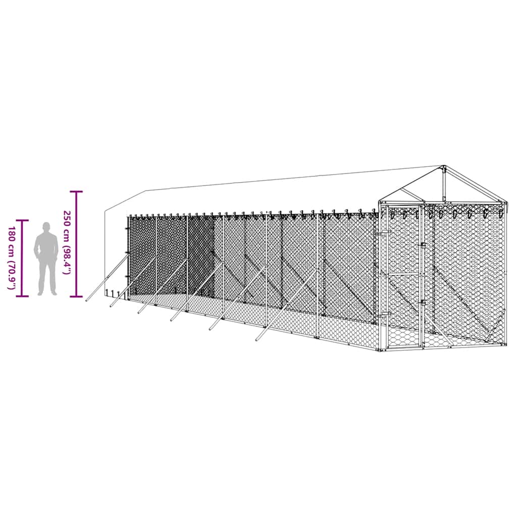 Outdoor Dog Kennel with Roof Silver 2x14x2,5 m Galvanised Steel