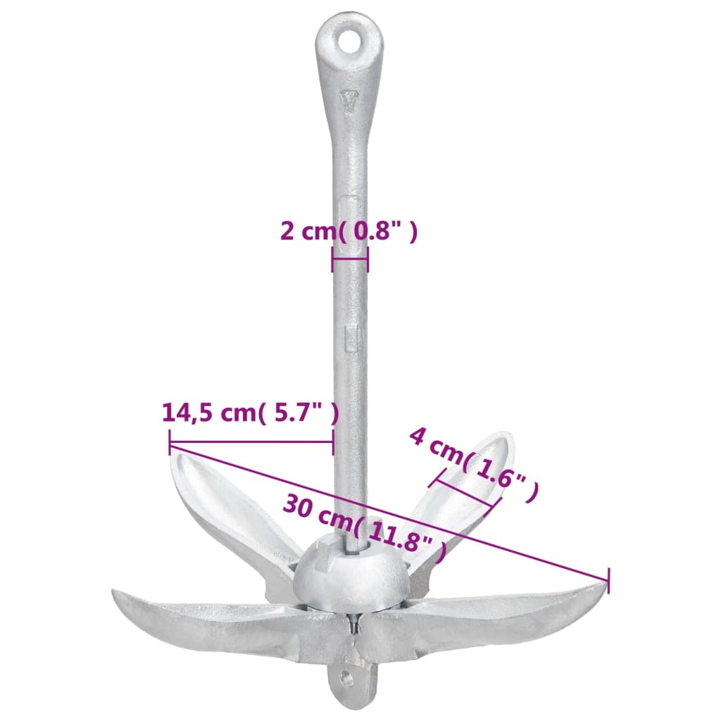 Folding Anchor Silver 2,5 kg Malleable Iron