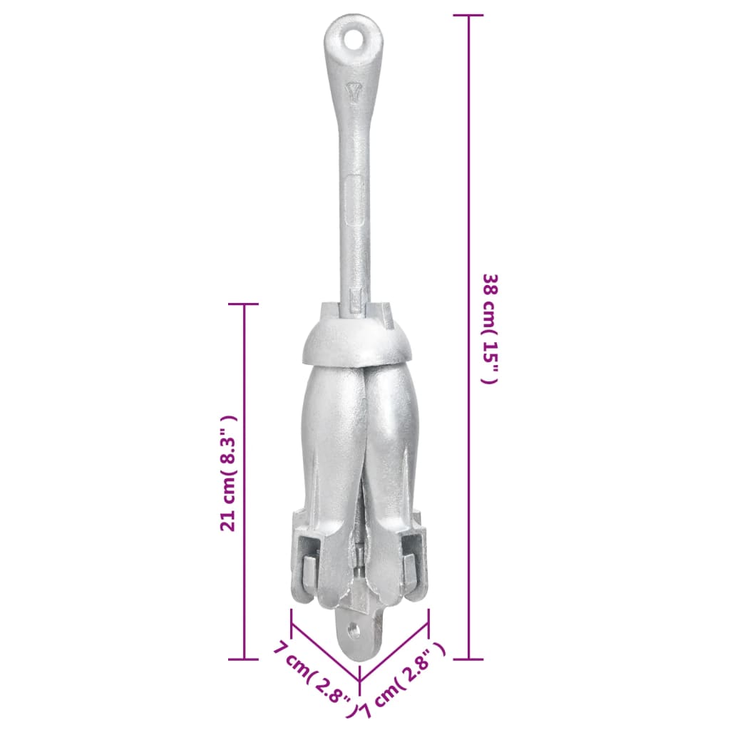 Folding Anchor with Rope Silver 2,5 kg Malleable Iron