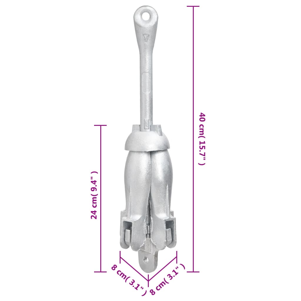 Folding Anchor with Rope Silver 3,2 kg Malleable Iron