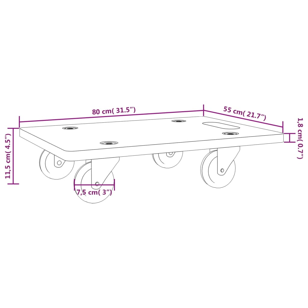 Transport Trolleys 2 pcs Rectangular 80x55x11,5 cm 250 kg