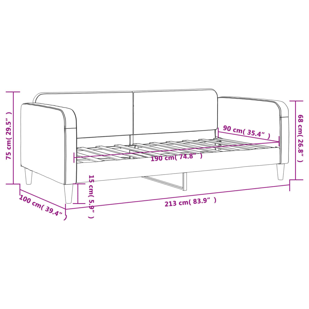 Day Bed without Mattress Light Grey 90x190 cm Single Fabric