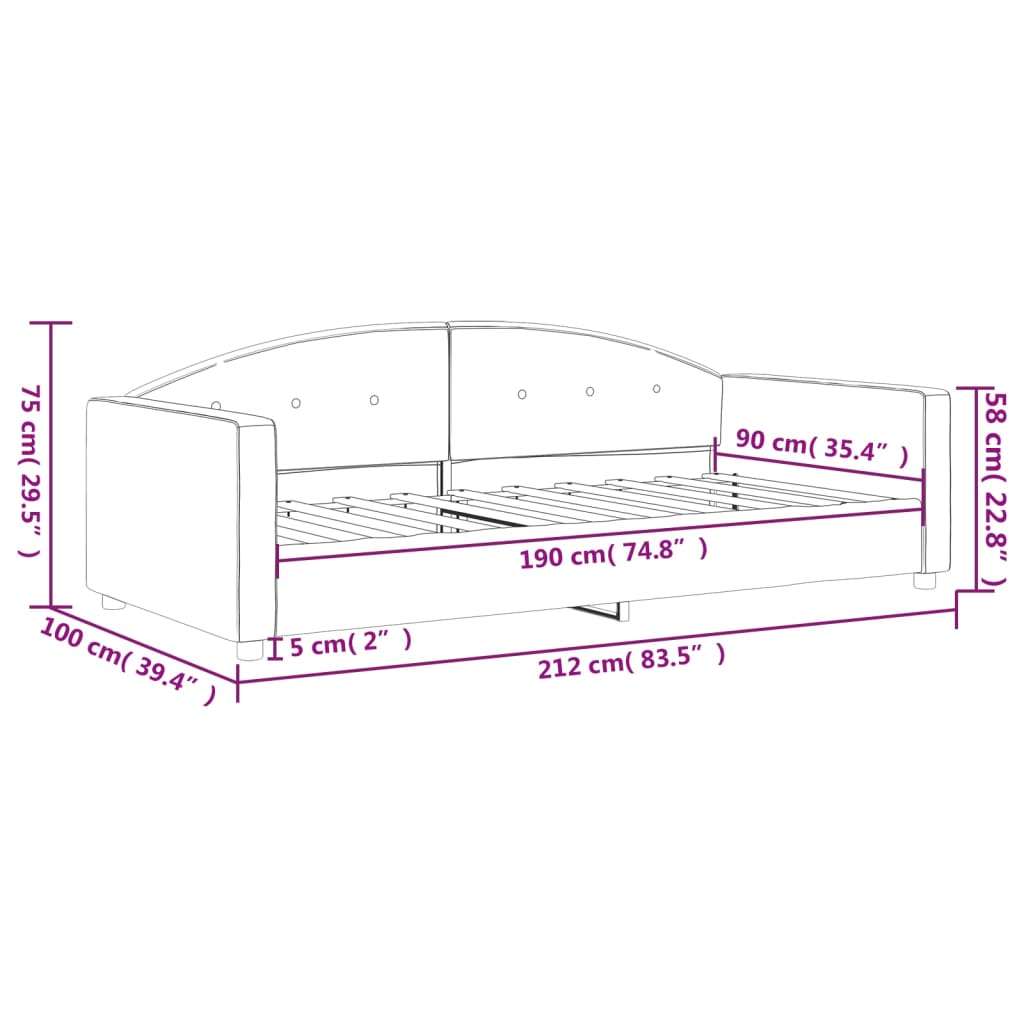 Day Bed without Mattress Dark Grey 90x190 cm Single Velvet