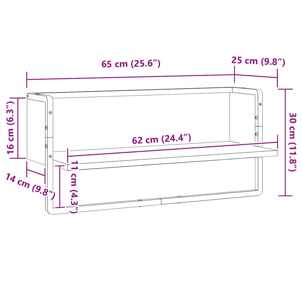 Wall Shelf with Bar Smoked Oak 65x25x30 cm