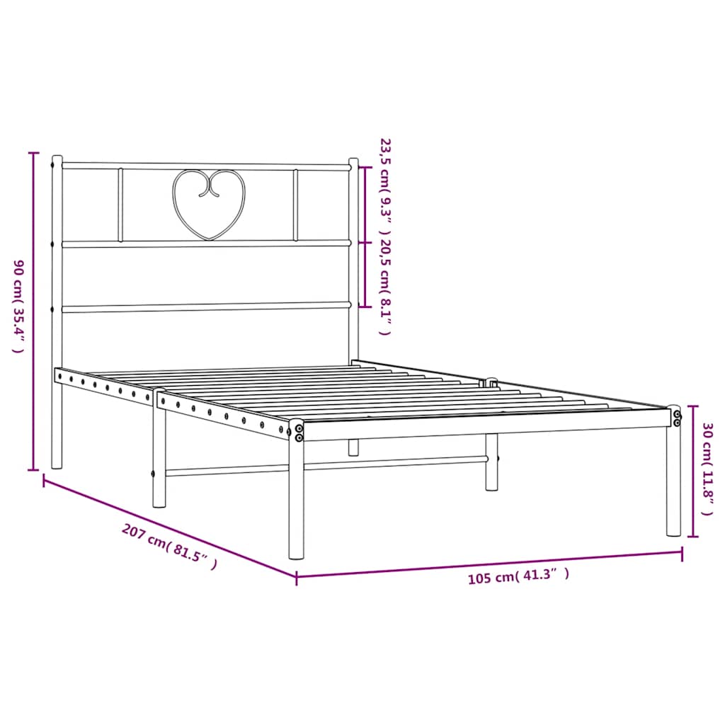 Metal Bed Frame without Mattress with Headboard Black 100x200cm