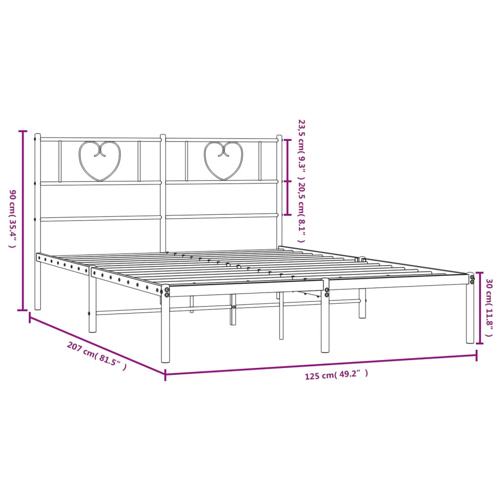 Metal Bed Frame without Mattress with Headboard Black 120x200cm