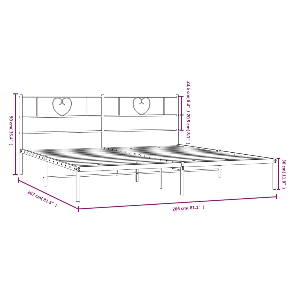 Metal Bed Frame without Mattress with Headboard Black 200x200cm