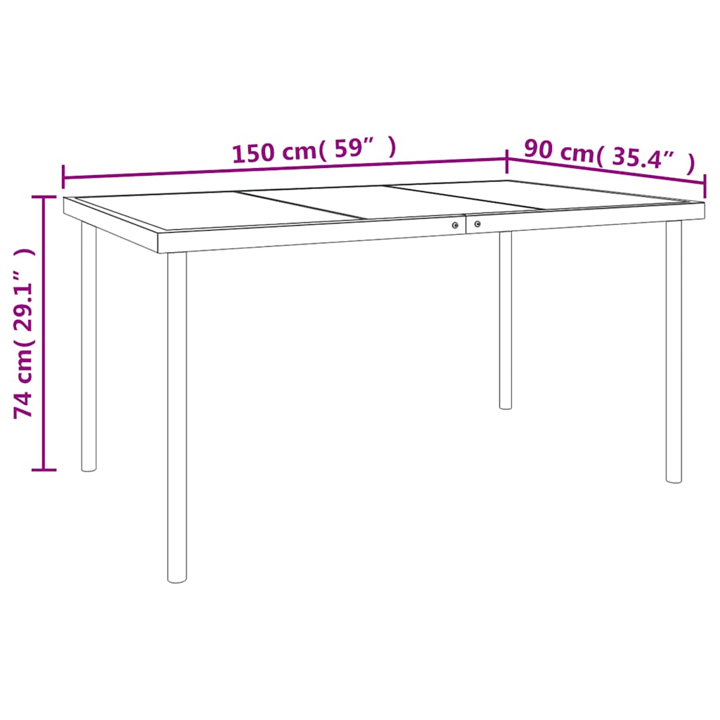 7 Piece Garden Dining Set Black Steel and Textilene