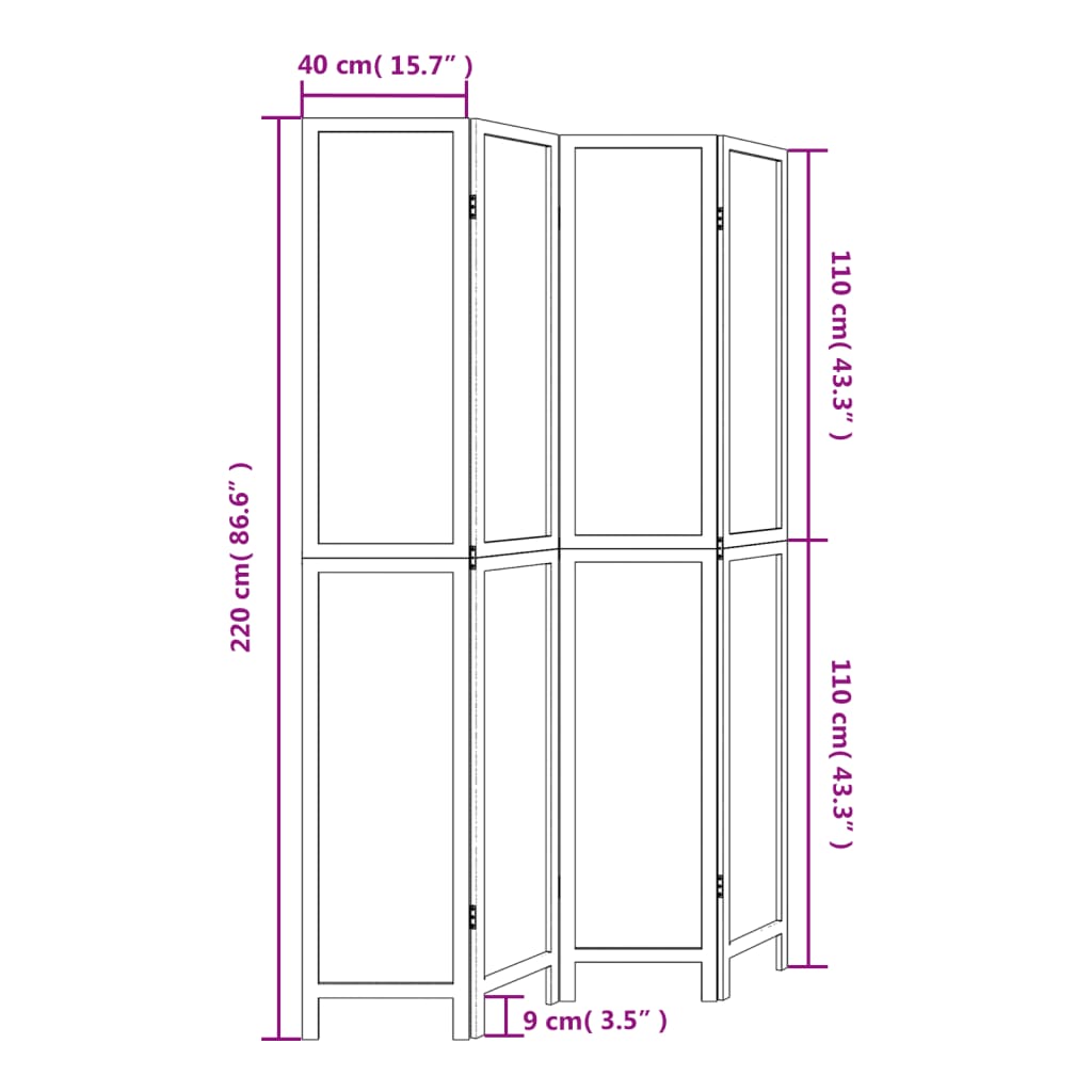Room Divider 4 Panels Dark Brown Solid Wood Paulownia
