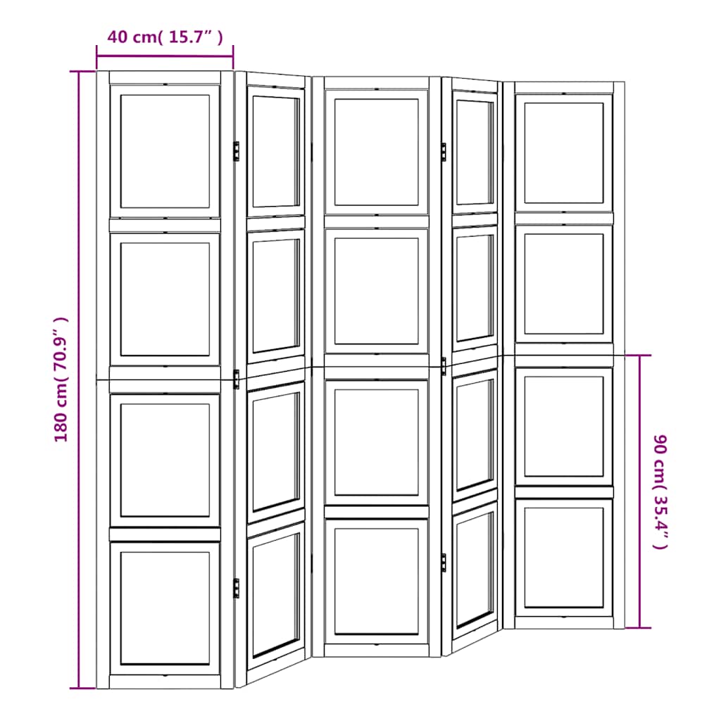 Room Divider 5 Panels White Solid Wood Paulownia