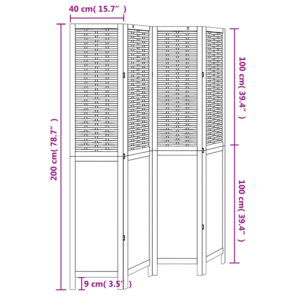 Room Divider 4 Panels Dark Brown Solid Wood Paulownia