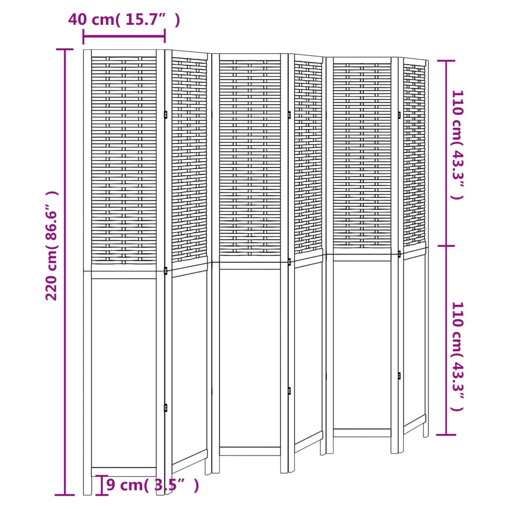 Room Divider 6 Panels White Solid Wood Paulownia