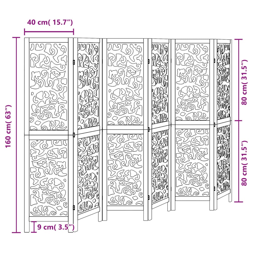 Room Divider 6 Panels Black Solid Wood Paulownia
