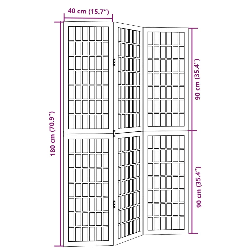 Room Divider 3 Panels Black Solid Wood Paulownia