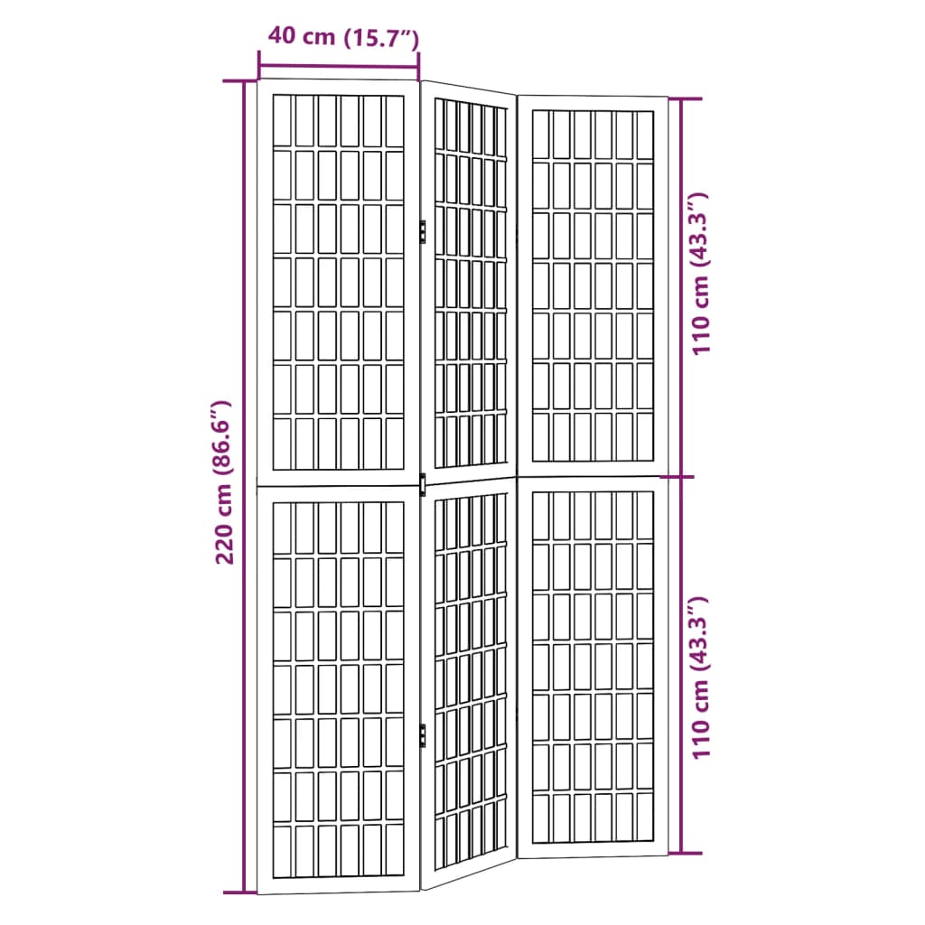 Room Divider 3 Panels White Solid Wood Paulownia