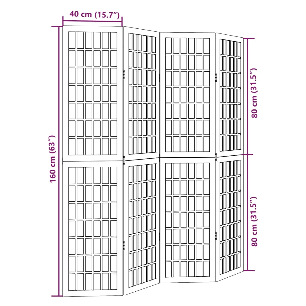 Room Divider 4 Panels White Solid Wood Paulownia
