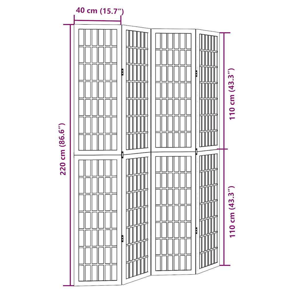Room Divider 4 Panels White Solid Wood Paulownia