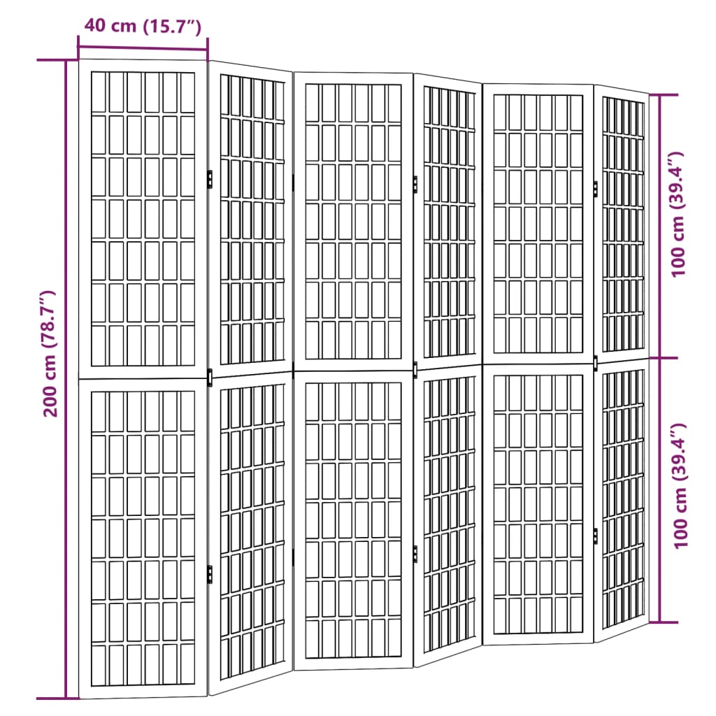Room Divider 6 Panels White Solid Wood Paulownia