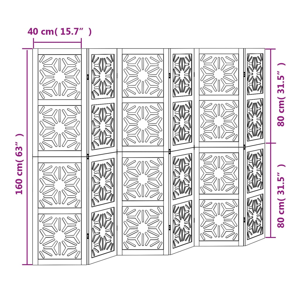 Room Divider 6 Panels Brown and Black Solid Wood Paulownia