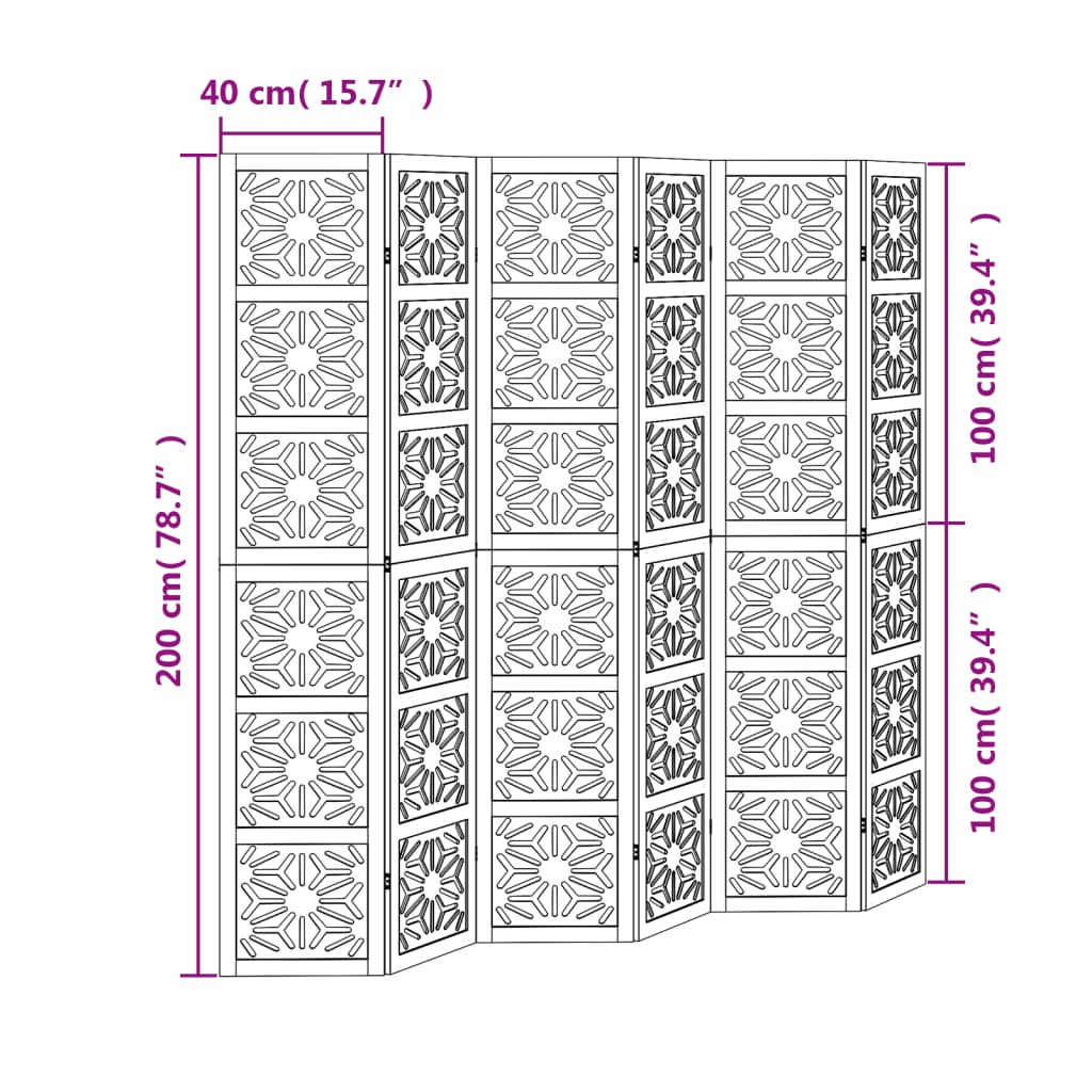 Room Divider 6 Panels Brown and Black Solid Wood Paulownia