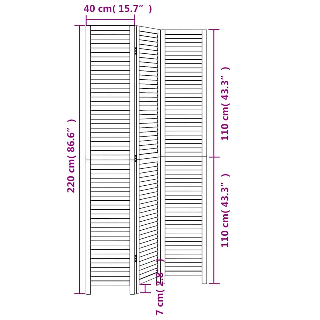 Room Divider 3 Panels White Solid Wood Paulownia
