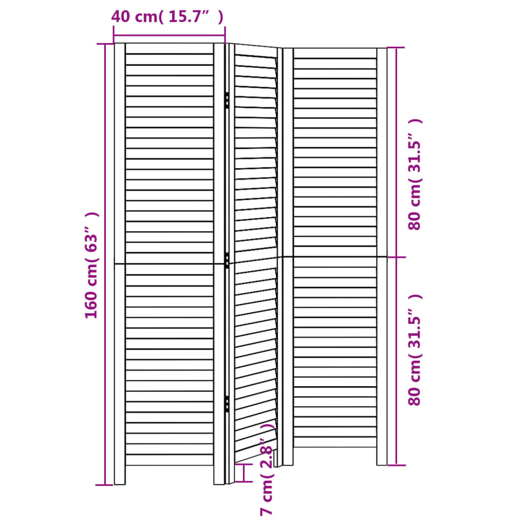 Room Divider 3 Panels Black Solid Wood Paulownia