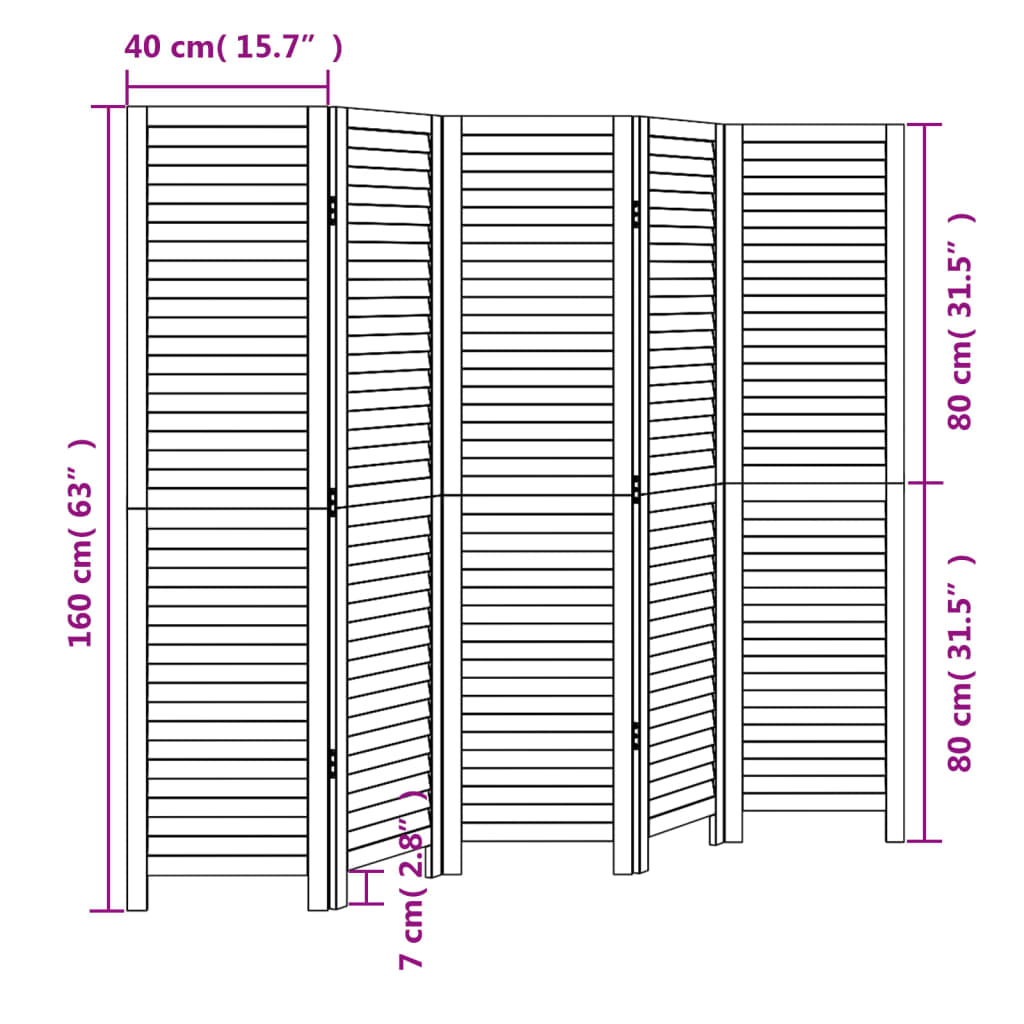 Room Divider 5 Panels Black Solid Wood Paulownia