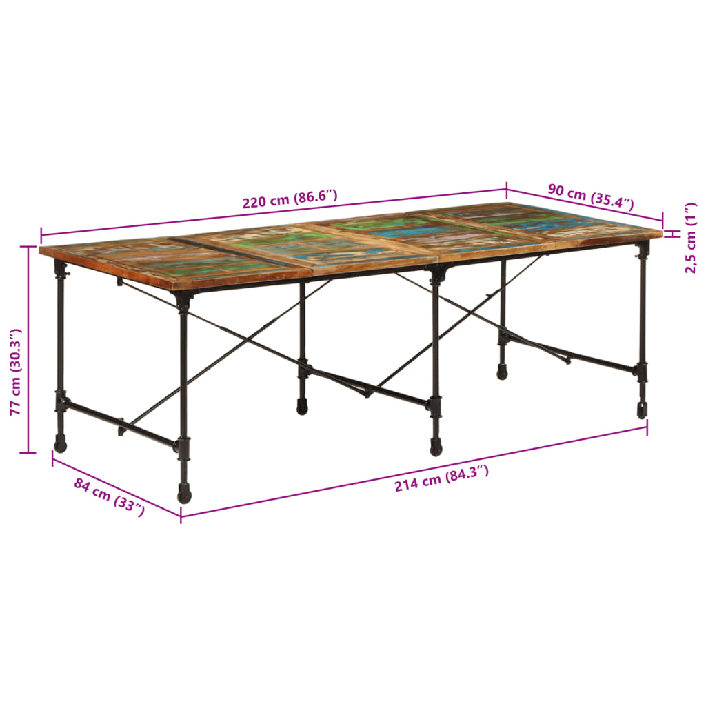 Dining Table 220x90x77 cm Solid Wood Reclaimed