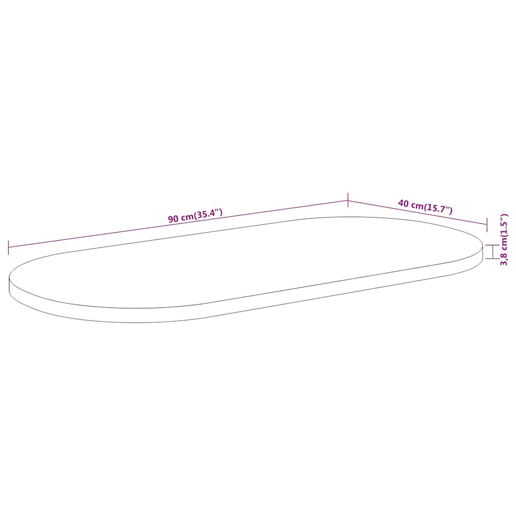 Table Top 90x40x3.8 cm Oval Solid Wood Acacia