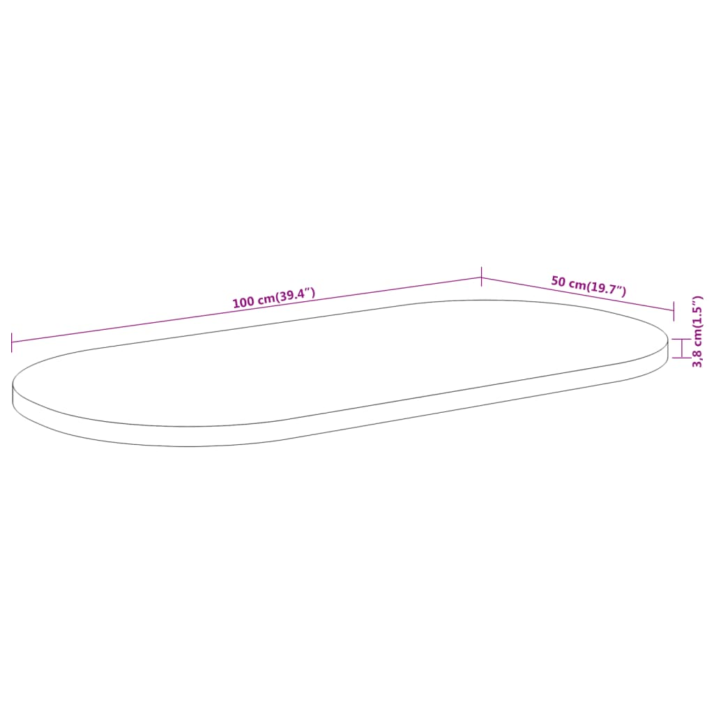 Table Top 100x50x3.8 cm Oval Solid Wood Acacia