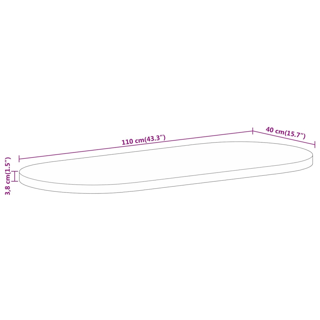 Table Top 110x40x3,8 cm Oval Solid Wood Mango