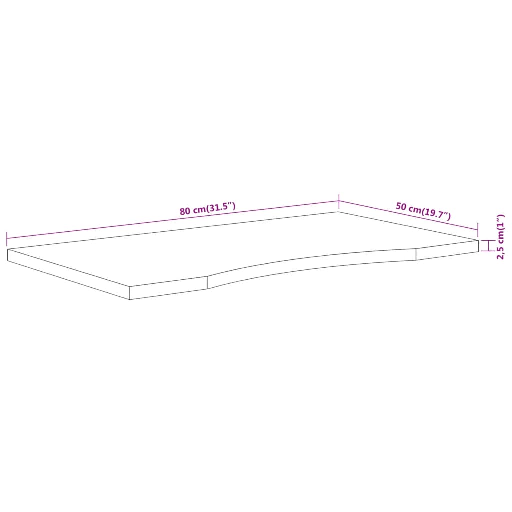 Desk Top 80x50x2,5 cm Rectangular Solid Wood Acacia