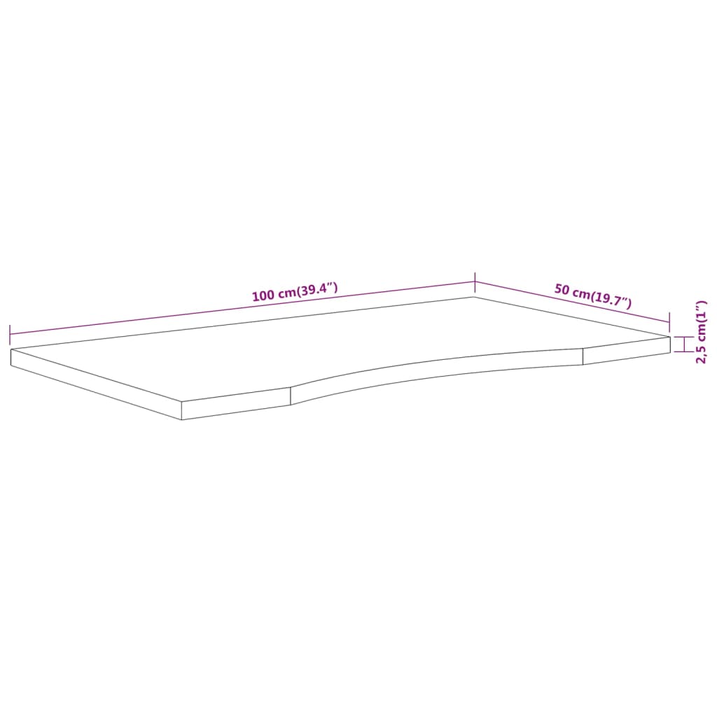 Desk Top 100x50x2,5 cm Rectangular Solid Wood Acacia