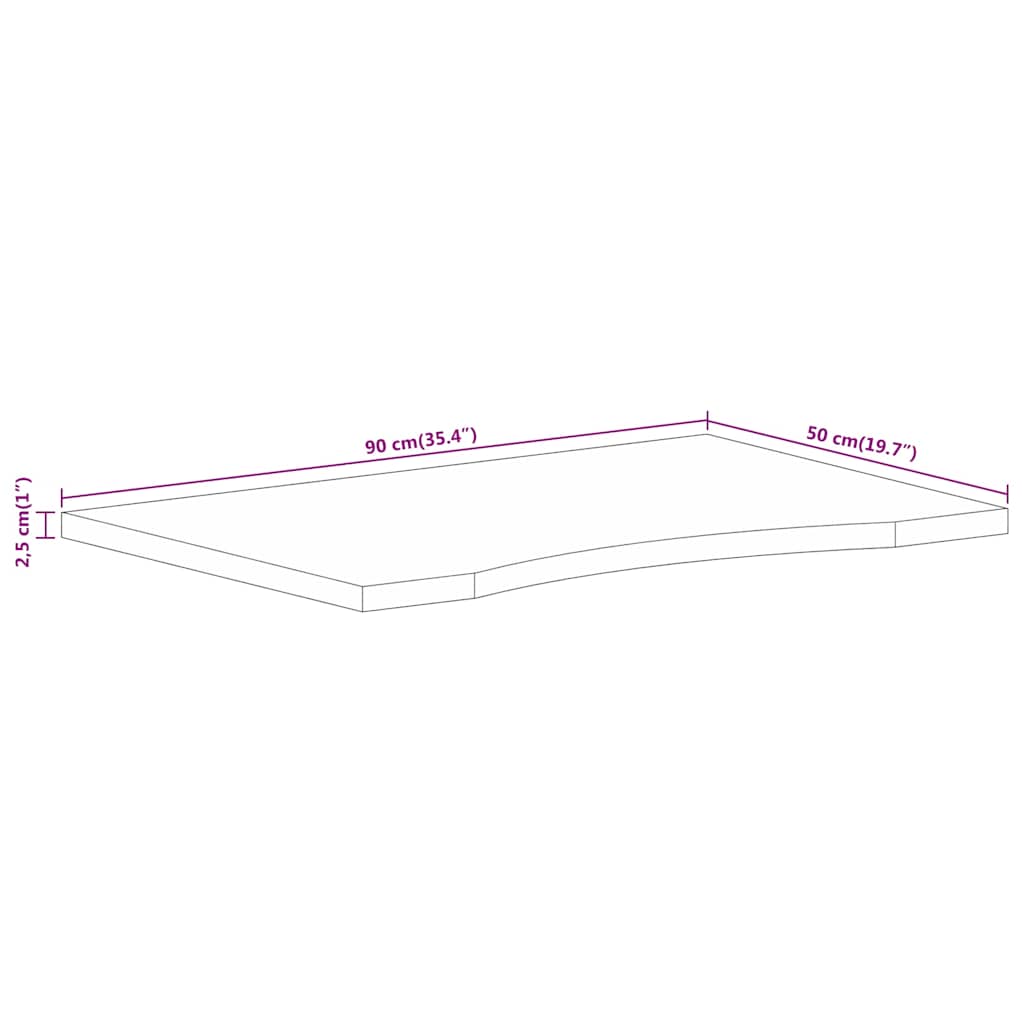 Desk Top with Curve 90x50x2,5 cm Solid Wood Rough Mango