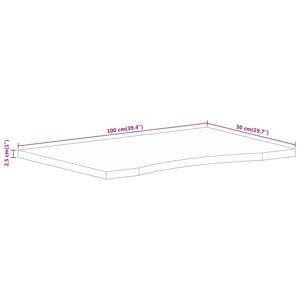 Desk Top with Curve 100x50x2,5 cm Solid Wood Rough Mango