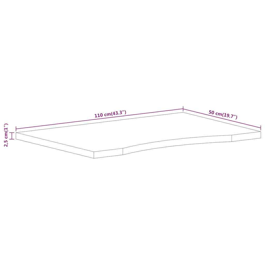 Desk Top with Curve 110x50x2,5 cm Solid Wood Rough Mango