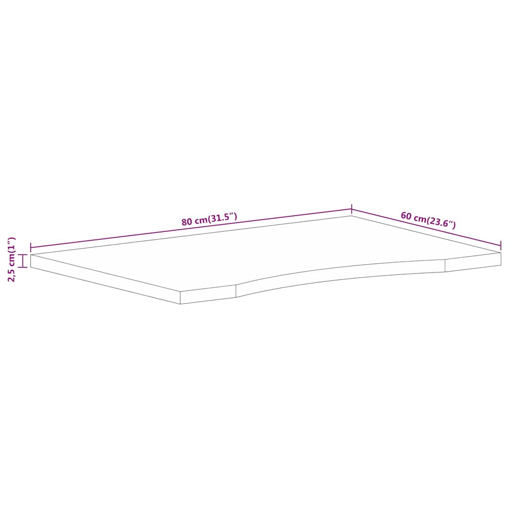 Desk Top with Curve 80x60x2,5 cm Solid Wood Rough Mango