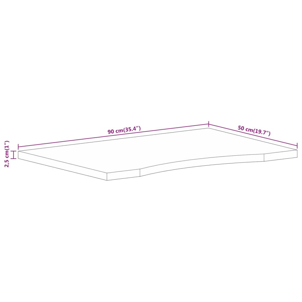 Desk Top with Curve 90x50x2,5 cm Solid Wood Rough Mango