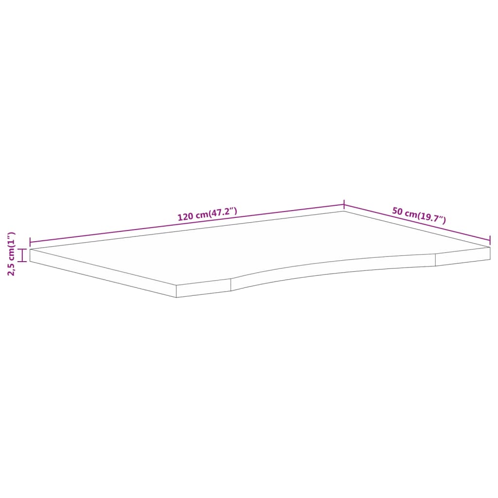 Desk Top with Curve 120x50x2,5 cm Solid Wood Rough Mango