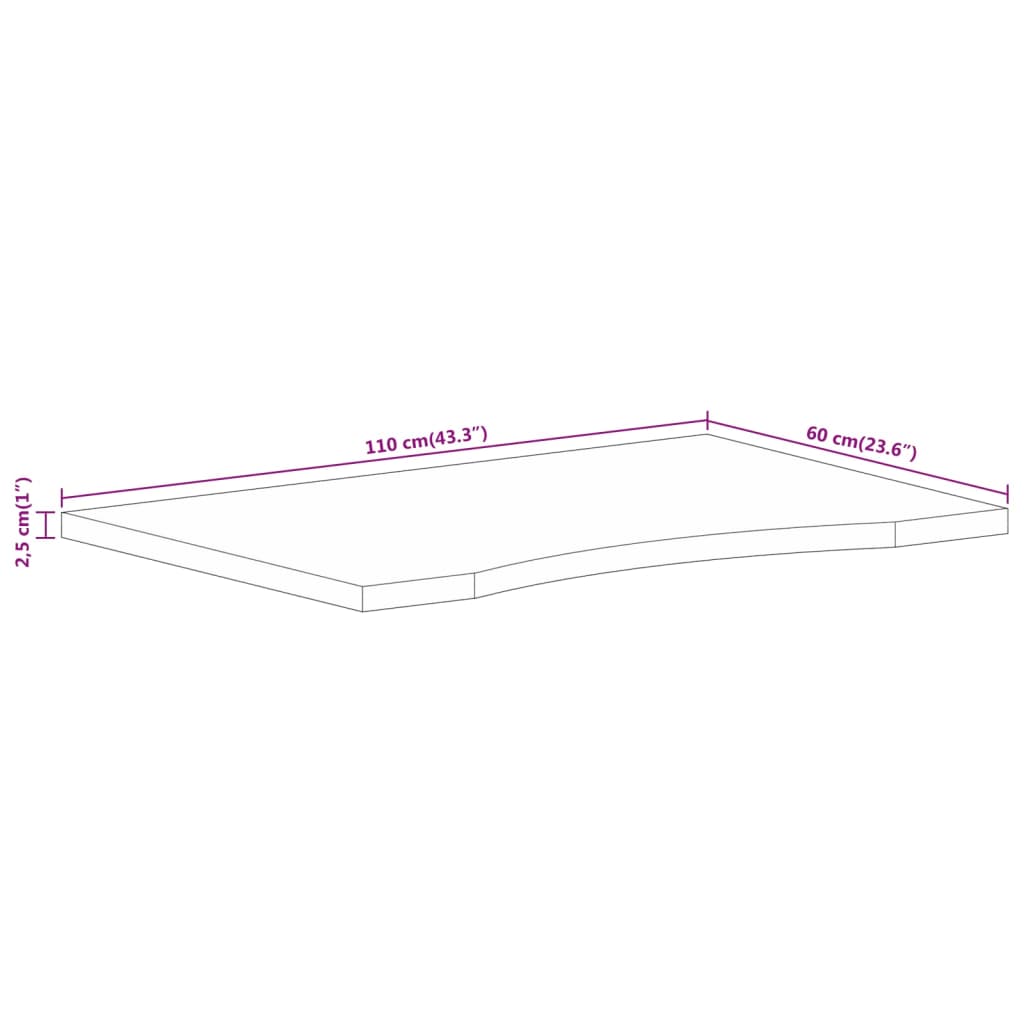 Desk Top with Curve 110x60x2,5 cm Solid Wood Rough Mango