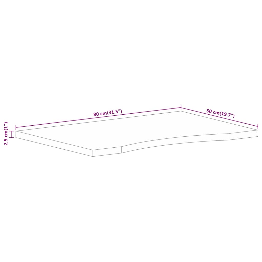 Desk Top with Curve 80x50x2,5 cm Solid Wood Rough Mango