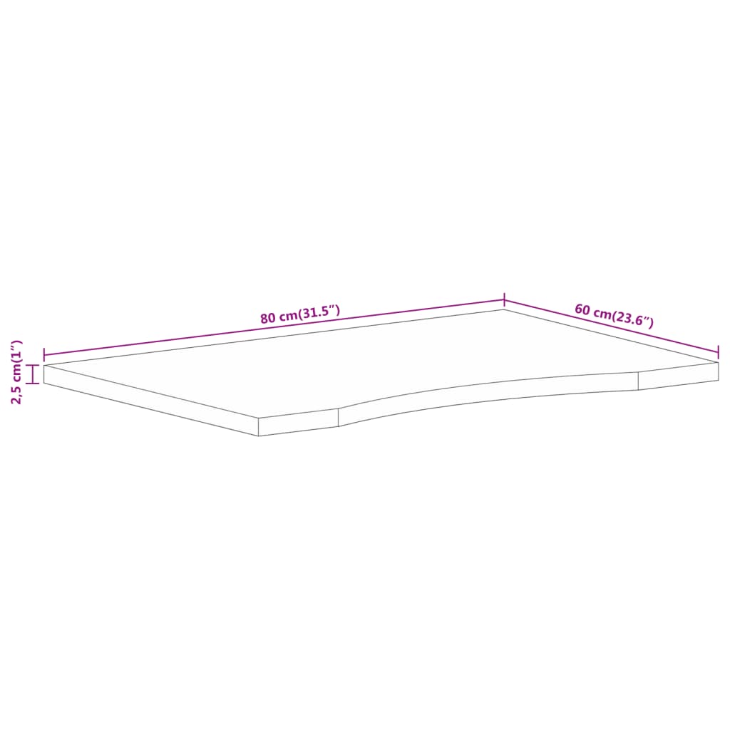 Desk Top with Curve 80x60x2,5 cm Solid Wood Rough Mango