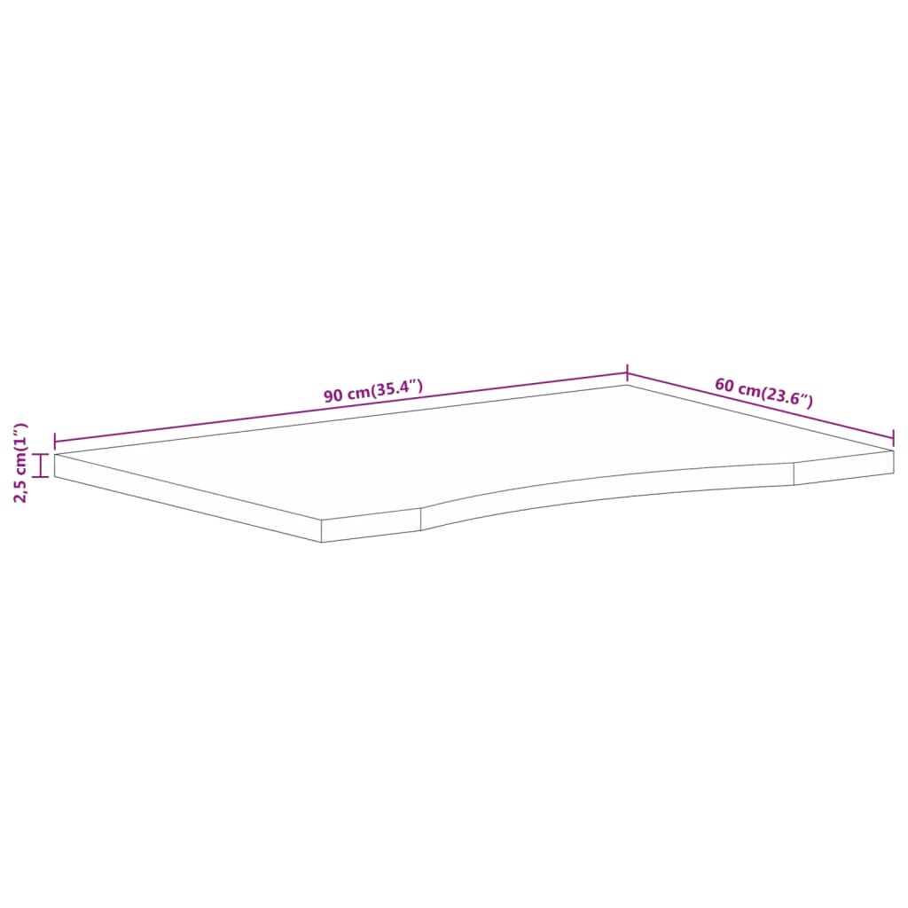 Desk Top with Curve 90x60x2,5 cm Solid Wood Rough Mango