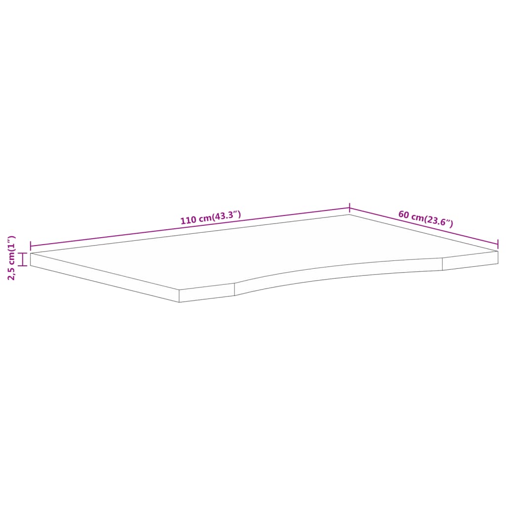 Desk Top with Curve 110x60x2,5 cm Solid Wood Rough Mango