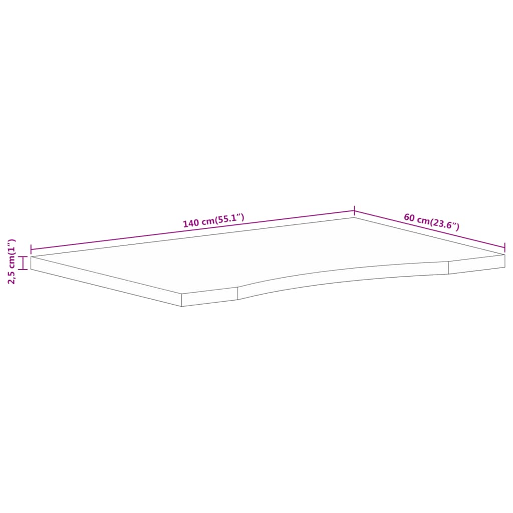 Desk Top with Curve 140x60x2,5 cm Solid Wood Rough Mango