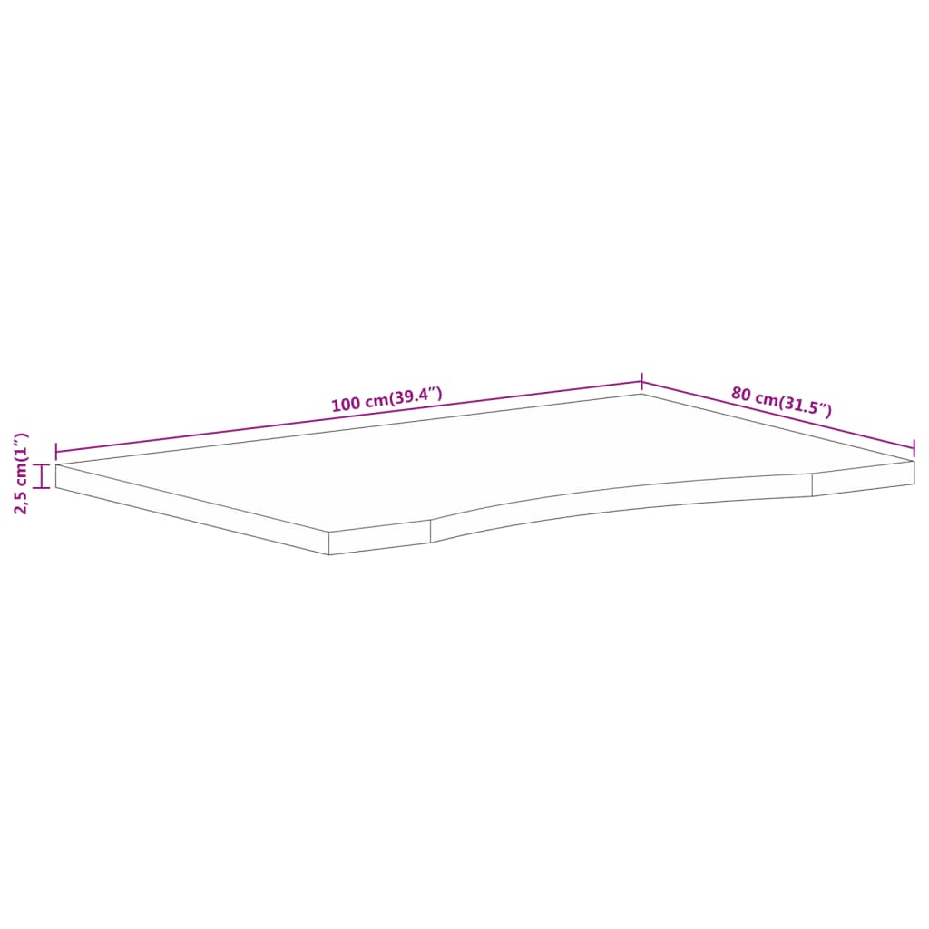 Desk Top with Curve 100x80x2,5 cm Solid Wood Rough Mango